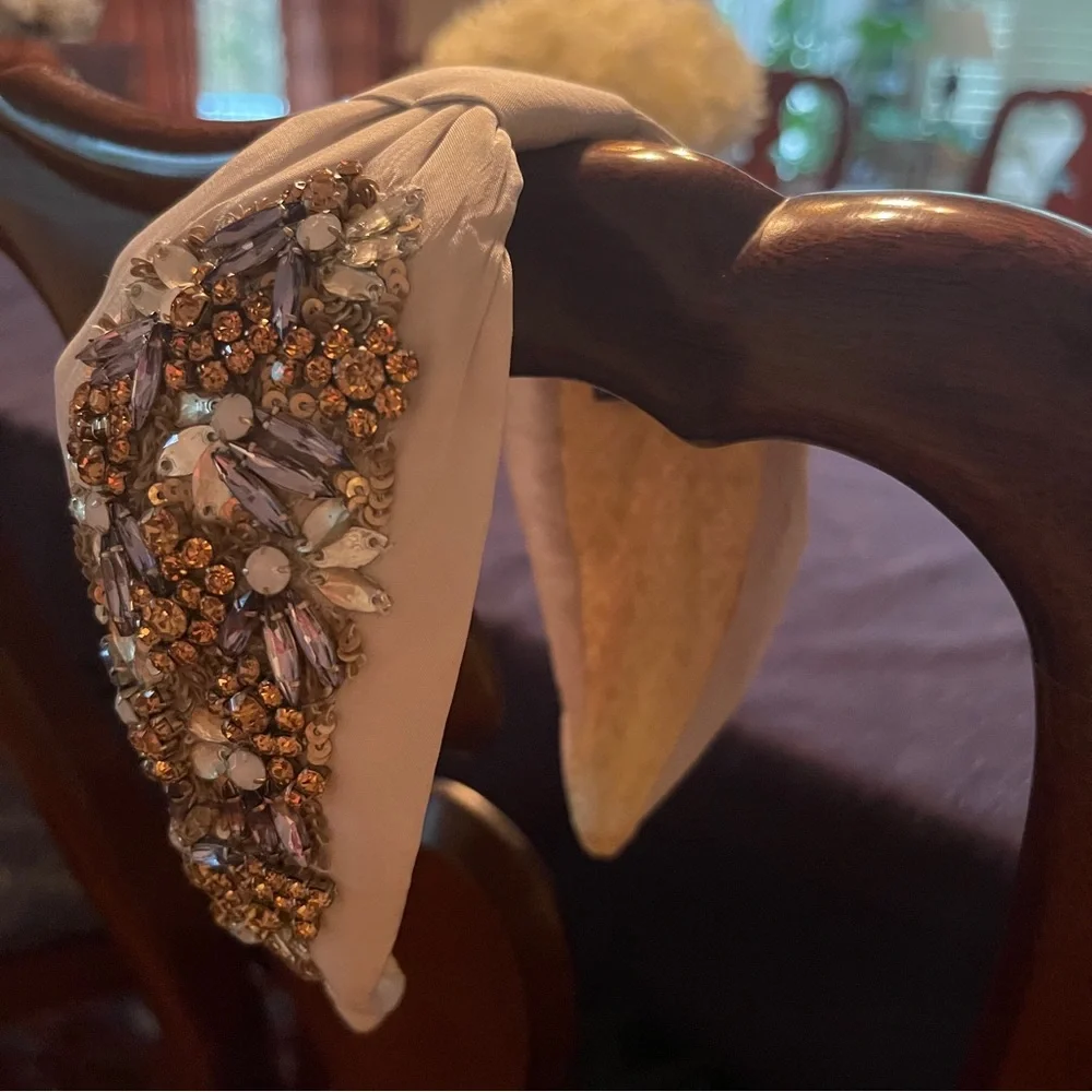 Embellished White and Gold Knotted Headband